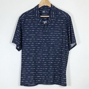 VRST Mens Performance Resort Shirt M Navy Striped Stretch Button Up Casual Camp